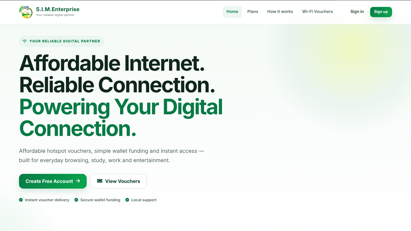S.I.M Enterprise Internet & Voucher Management Platform